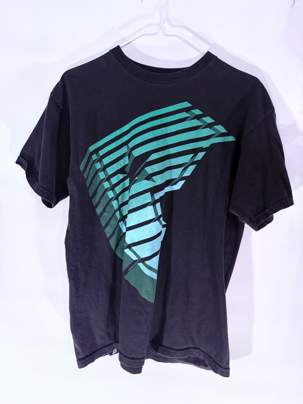 Famous Stars & Straps Black Tee with Teal Geometric Stripe